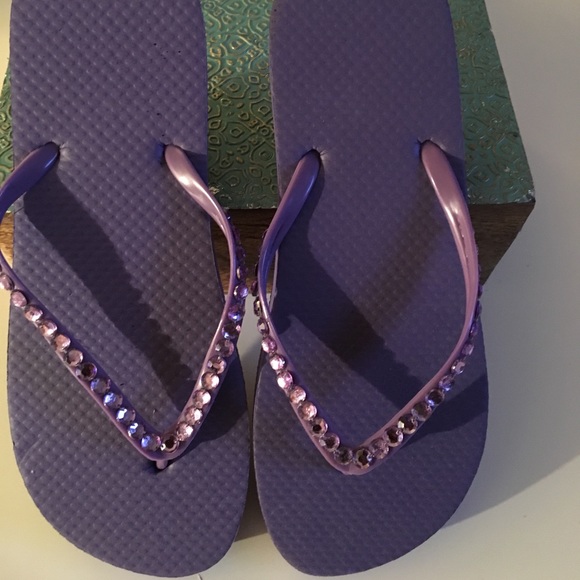 purple flip flops with rhinestones